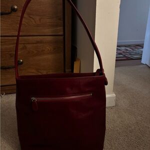 Monsac Deep Red Leather Shoulder Bag